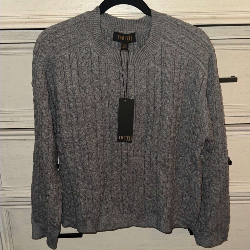 Truth Charcoal Cable Knit Cashmere-like Sweater NWT!